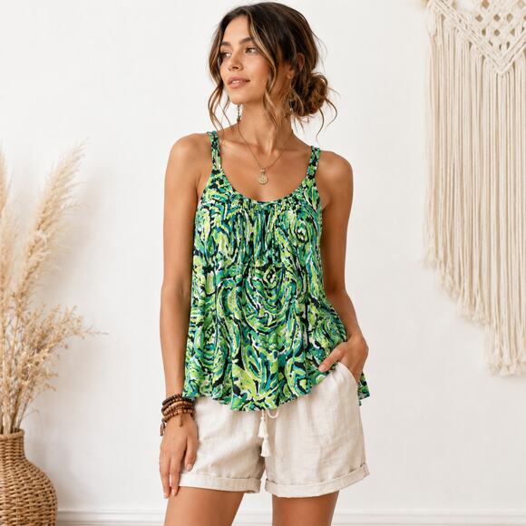 Merona Tops - Merona Button-Up Tank Top Women's Size S Soft Rayon Green Paisley Casual Boho